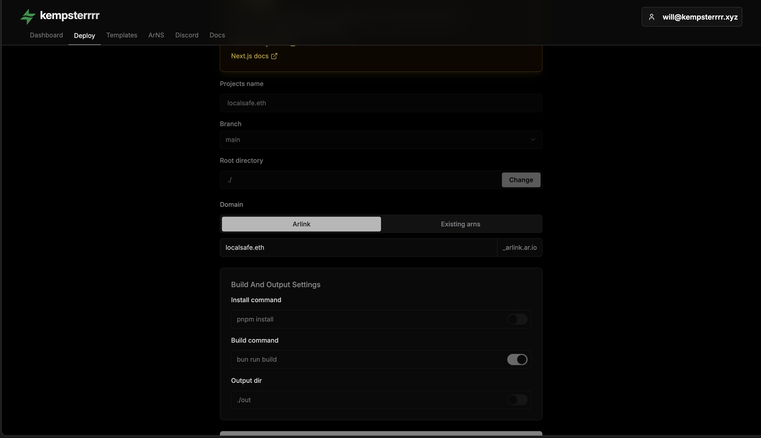 Arlink deploy configuration options