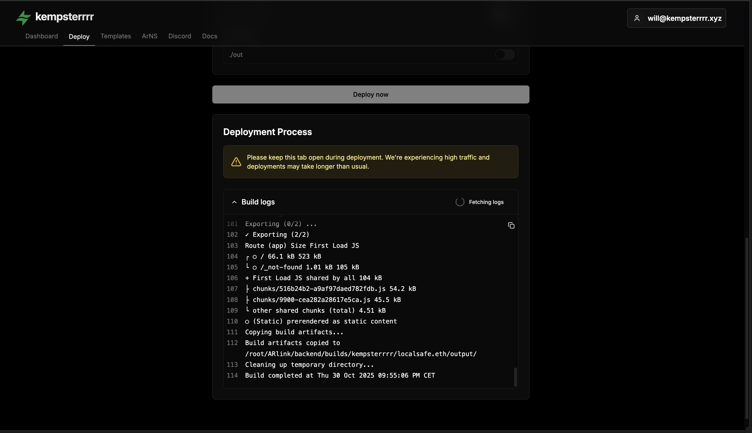 Arlink deployment build monitoring